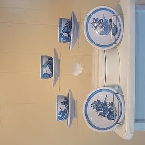 Tonala Mexico Handpainted Blue Birds Coffee or Tea Cups